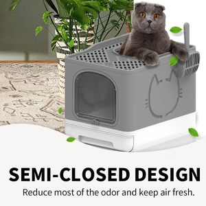 AFP Großräumige Abnehmbare Halbgeschlossene Katzentoilette Möbel in Grau-Sandfarbe Faltbare Katzenklo-<span class=keywords><strong>Box</strong></span> mit Oberer Eingangstür - Product Image 3