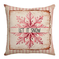 Housse de coussin de Noël rose, imprimé flocon de neige et bonhomme de neige, décoration festive, housse de coussin douce pour salon et chambre à coucher