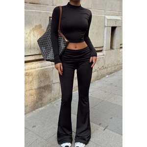 Costume pantalon en satin noir formel et décontracté avec décoration boutonnée pour femmes de bureau - Product Image 6