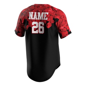 Maillot de baseball extérieur personnalisé (ODM/OEM) en polyester rouge et noir – Design uniforme - Product Image 2