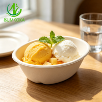 SUMKOKA 155*80mm Bol en bagasse de canne à sucre de qualité supérieure, compostable, jetable, petit bol pour la présentation de glaces, sorbets et desserts glacés