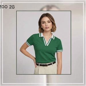 เสื้อโปโลผู้หญิงลายทางสีน้ำเงินขาว แบรนด์ Zeta Phi Beta คอวี ผ้าปิเก้ แขนสั้น ปักลายตราสัญลักษณ์ สไตล์ลำลอง - Product Image 3
