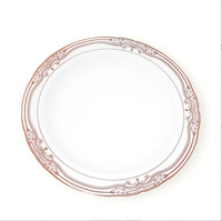 Élégant ensemble de vaisselle en plastique PP écologique jetable doré comprenant des chargeurs de dîner plateaux assiettes plats pour les fêtes de mariage