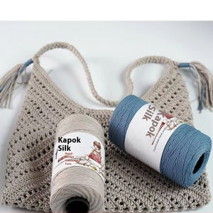 Chapeau et sac rond en coton et lin de taille moyenne, tricoté à la main, avec crochet, filaments creux en soie de Kapok, laine de type <span class=keywords><strong>filament</strong></span> - Product Image 1