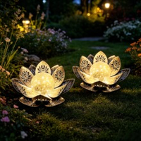 Lampes solaires LED modernes pour jardin extérieur, IP55 étanche, CRI 80, 3500K blanc chaud, lampe de patio, allée, pelouse, design fleur de lotus