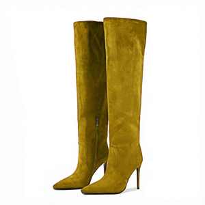 <strong>Women's</strong> <strong>10CM</strong> Stiletto Knee High <strong>Boots</strong> Faux Suede Pointed Toe Half Zip Pull on Long <strong>Boots</strong> in Multiple Colors - Product Image 4