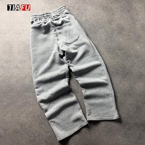 Y2k surdimensionné personnalisé grand cordon Streetwear droit empilé jambe <span class=keywords><strong>large</strong></span> Double taille élastique pantalons de survêtement hommes <span class=keywords><strong>Baggy</strong></span> pantalon - Product Image 2