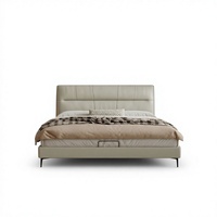 Lit double moderne minimaliste en cuir véritable avec sommier à lattes, 1800 mm, pieds hauts, capitonné, pour usage domestique, petit modèle