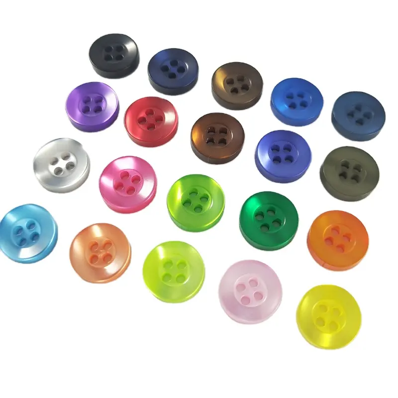 Hot sale fast shipping 4-holes smooth round colorful pearl effect custom design logo plastic/resin T shirt button for clothing