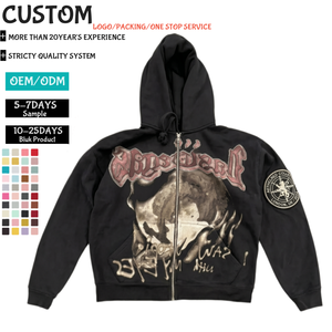 Wholesale Unisex Y2K Vintage <b>Zip</b> <b>Up</b> Hoodie 6736 Custom Logo Heavyweight Cotton Fleece Graphic Printed Streetwear Zipper <b>Hoodies</b> - Product Image 1