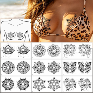 Autocollants de <span class=keywords><strong>tatouage</strong></span> temporaire motif rose grande fleur noire et blanche, style minimaliste vintage européen - Product Image 6
