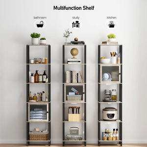 Bibliothèque et étagère à livres Musu à 6 niveaux, étagère à livres étroite avec porte pour petit espace, pour salon, bureau, salle d'étude, entrée - Product Image 3