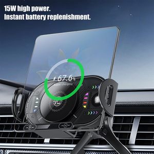 Support de téléphone pliable pour <span class=keywords><strong>voiture</strong></span> A3 15W avec <span class=keywords><strong>chargeur</strong></span> sans fil, pince de ventilation et ventouse pour Mate XS X5 X6 X7 - Product Image 1