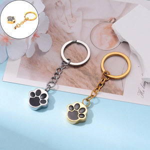 Diskon besar Mini hewan peliharaan anjing bentuk kaki dapat dibuka baja nirkarat tempat koin kremasi guci gantungan kunci kartun cetak abu kenang-kenangan - Product Image 6