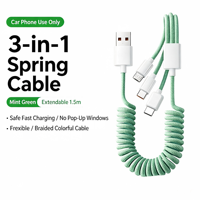 Câble de charge pour voiture 100W, cordon de charge rapide rétractable 3 en 1, câble de charge multi-prise tressé en nylon