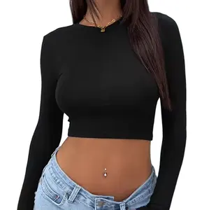 Factory direct hot sale high quality simple daily short long-sleeved top for women