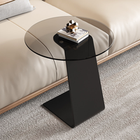 Table d'appoint moderne en verre avec structure en fer, table basse ronde, mobilier minimaliste pour salon, décoration de luxe pour la maison