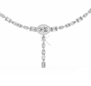 Collier en Y avec diamants de formes variées en or massif 14K, halo ovale, lariat et collier ras-du-cou tennis cascade en diamants de laboratoire, bijoux fins de caractère - Product Image 3