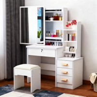 Table de toilette tendance pour les chambres compactes : Bureau de maquillage de style moderne avec armoire de rangement intégrée - Poste de maquillage de luxe léger