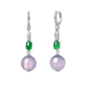 Pendientes Colgantes de Plata de Ley S925, Estilo Chino Nuevo, Jade Morado, Diseño 'Nueve Fuego Morado' Sin Núcleo, Color Violeta Natural - Product Image 5