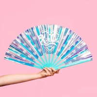 Plastique PP Publicité Personnalisation Holographique PVC Pliant Ventilateur à Main Pleine Page Impression Ventilateurs en Bambou pour Femmes Hommes Fête Mariage