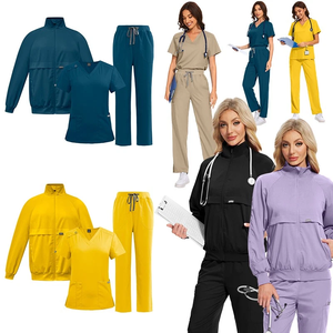 NIAAHINN Vente en gros – Uniforme de salon de beauté trois pièces couleur unie à prix réduit – Blouse unisexe extensible pour clinique et infirmière – Blouses médicales personnalisées - Product Image 2