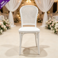 Chaise de mariage en résine blanche à prix d'usine avec dossier en rotin, chaise élégante empilable pour événements, banquets, réceptions