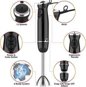 Mixeur plongeant électrique 3-en-1 600W pour la maison avec lames en acier inoxydable et fouet, nettoyage rapide et facile, récipient en ABS - Product Image 4