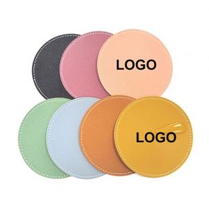 Custom Logo Luxury Promotional <b>Gifts</b> Engraving logo Real PU Leather coaster 10cm Waterproof Multi-colored Coaster <b>for</b> Coffee - Product Image 1