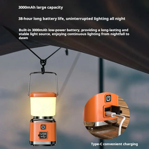 Lanterne de camping portable à plusieurs sources lumineuses, rechargeable par USB Type C, pour voyages, randonnées, extérieur, urgence, LED, en verre, pour tente - Product Image 6