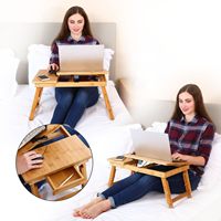 Plateau de rangement pour ordinateur portable en bambou, pliable, pour bureau à domicile et salon, avec angle d'inclinaison réglable