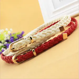 Hot Sale Fashion Skinny Retro Elastic Stretch Lady Weave Braid Pu Leather Belt