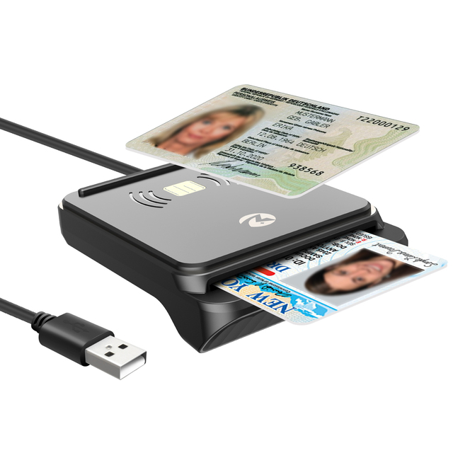 ZOWEETEK USB / Type C 2 in 1 Smart Card Reader 13.56Mhz RFID / NFC Card Reader Writer ISO 7816 IC ID Reader Writer Chip Card