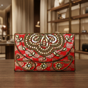 Indian Stylish Boho Cotton Handbag Unisex Colorful Beaded Bow <b>Flowers</b> Traditional Red Designer Bags Fashion - Product Image 3