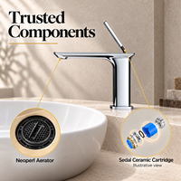 Robinet de lavabo monotrou en chrome poli, mitigeur monocommande à poser pour évier de comptoir moderne