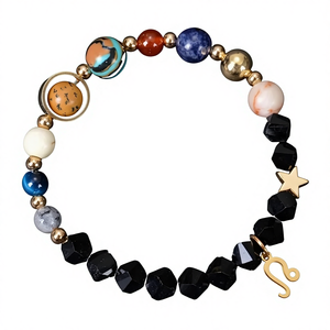 Pulsera <span class=keywords><strong>de</strong></span> Piedras Naturales del Sistema Solar con 8 Planetas y Dije <span class=keywords><strong>de</strong></span> <span class=keywords><strong>Signo</strong></span> Zodiacal Dorado, Joyería del Universo Galáctico, Regalo <span class=keywords><strong>de</strong></span> Horóscopo - Product Image 1