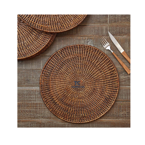 Napperon en rotin brun naturel encastré, pour table à manger, accessoires de décoration de table de mariage du Vietnam - Product Image 1