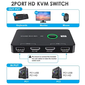 Caja de interruptores <span class=keywords><strong>KVM</strong></span> compatible con HD de 2 puertos con USB para compartir impresora de ratón de teclado entre 2 ordenadores en stock - Product Image 2