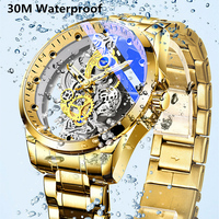 Nouvelle montre de luxe pour homme, montre-bracelet automatique à quartz squelette, étanche, bracelet en acier, or, style vintage
