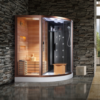 Cabine de douche hammam avec bain à remous intégré, sauna intérieur de luxe avec cabine en verre pour spa à domicile