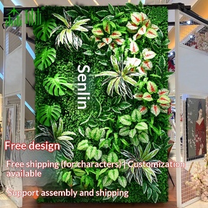 Autocollant mural décoratif en herbe artificielle et plantes vertes avec fond d'image de fleurs artificielles - Product Image 2