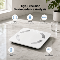 Balance de salle de bain numérique à 4 électrodes pour la mesure de la graisse corporelle, capacité 180 kg, affichage LED automatique, plateau en verre trempé pour intérieur