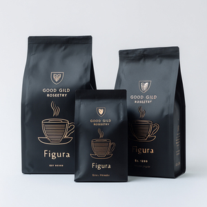 Sac d'emballage de café doré noir de qualité alimentaire imprimé de logo personnalisé avec fermeture à glissière Valve petit grain de café 12oz 500g sac <span class=keywords><strong>Doypack</strong></span> - Product Image 4