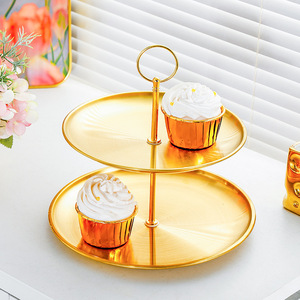 Three Tier <b>Gold</b> <b>Serving</b> <b>Tray</b> For Cake And Snacks With Handle 2 Tier Option Included - Product Image 2