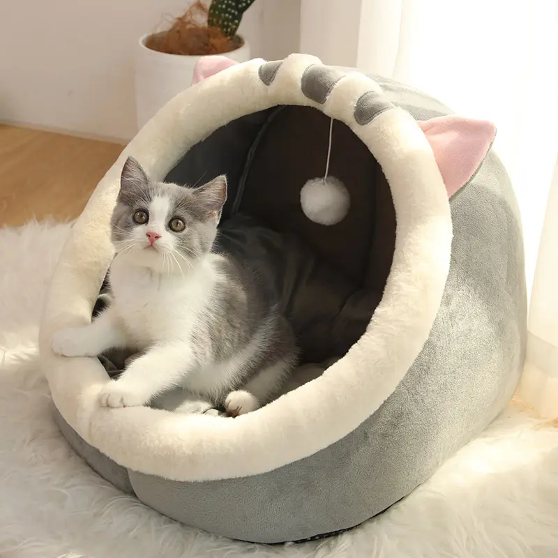 Lit d'hiver chaud pour chat Maison pour chaton Coussin pour chat Tente douce pour petit chien Lits lavables Grotte pour chat Fournitures pour animaux de compagnie