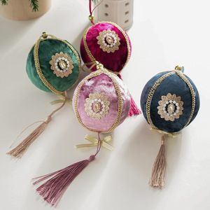 Christmas Tree Ball Ornaments Hanging Baubles Vintage Flocked <b>Glitter</b> Christmas Ornaments Ball with Tassel - Product Image 2