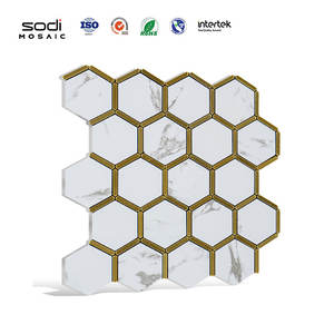 Paneles de pared de mosaico de PVC con aspecto de mármol moderno, azulejos adhesivos hexagonales autoadhesivos impermeables para baño y cocina, hoteles, villas - Product Image 1