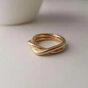 Waterproof Statement Stackable Ring Jewelry Stainless Steel 18k Gold Plated Knot Twist Rings For Women