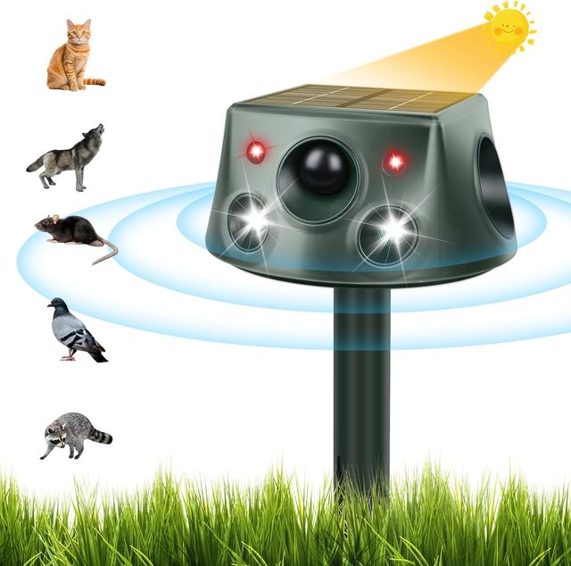 Rechargeable Running Deer Ultrasonic Solar Animal Repeller 6 Modes Motion Sensor Flashing Light for Yard & Garden
