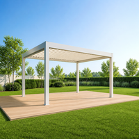 Aluminium-Motorpergola mit einziehbarem Lamellendach, verstellbaren Schiebeblättern, LED-Beleuchtung, wasserdicht, für Poolbereich, Garten und Außenbereich